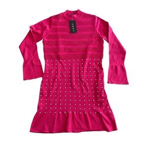 SWNY Pink Studded Knit Dress LARGE NWT
